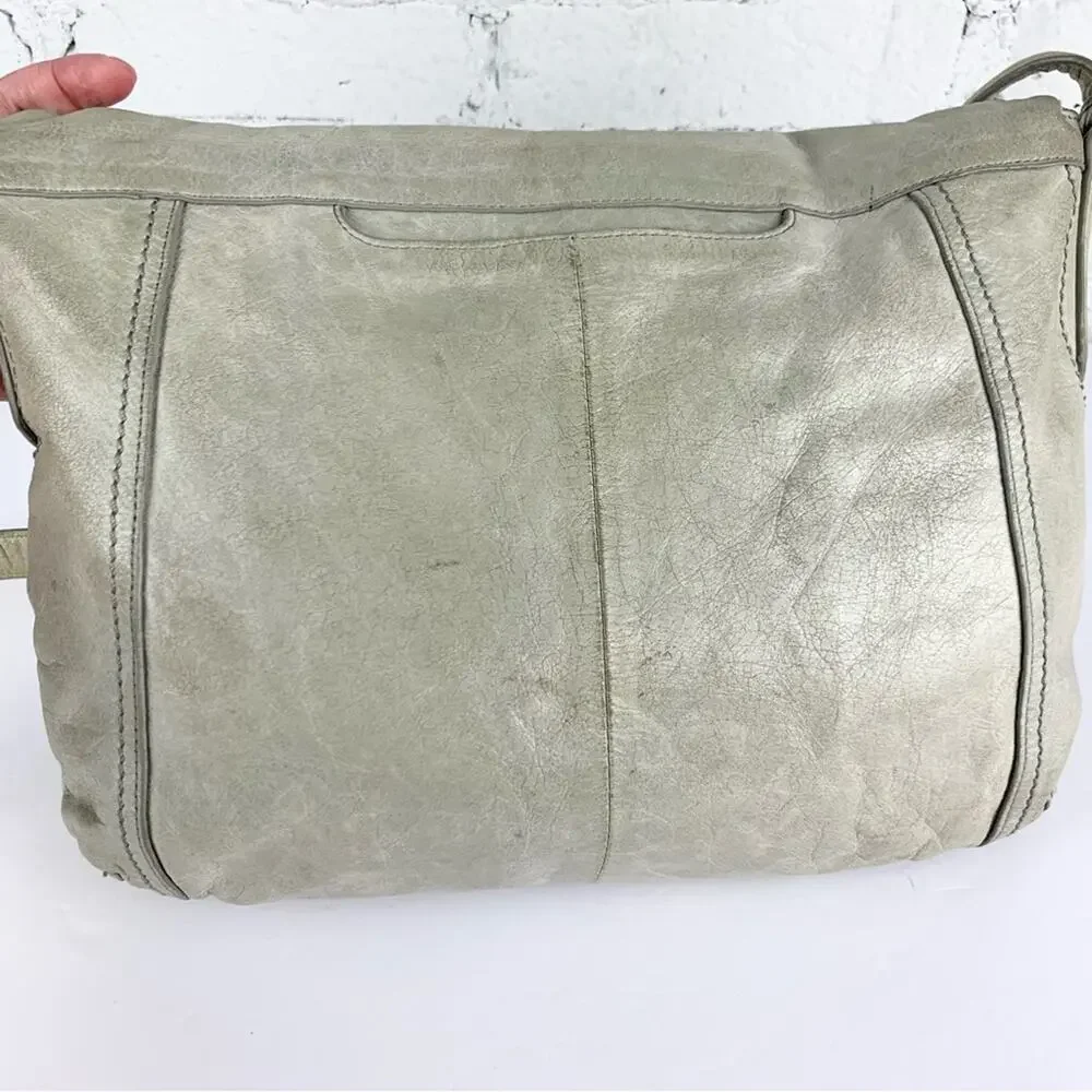 Hobo Shane Grey Leather Flap Crossbody Purse Bag